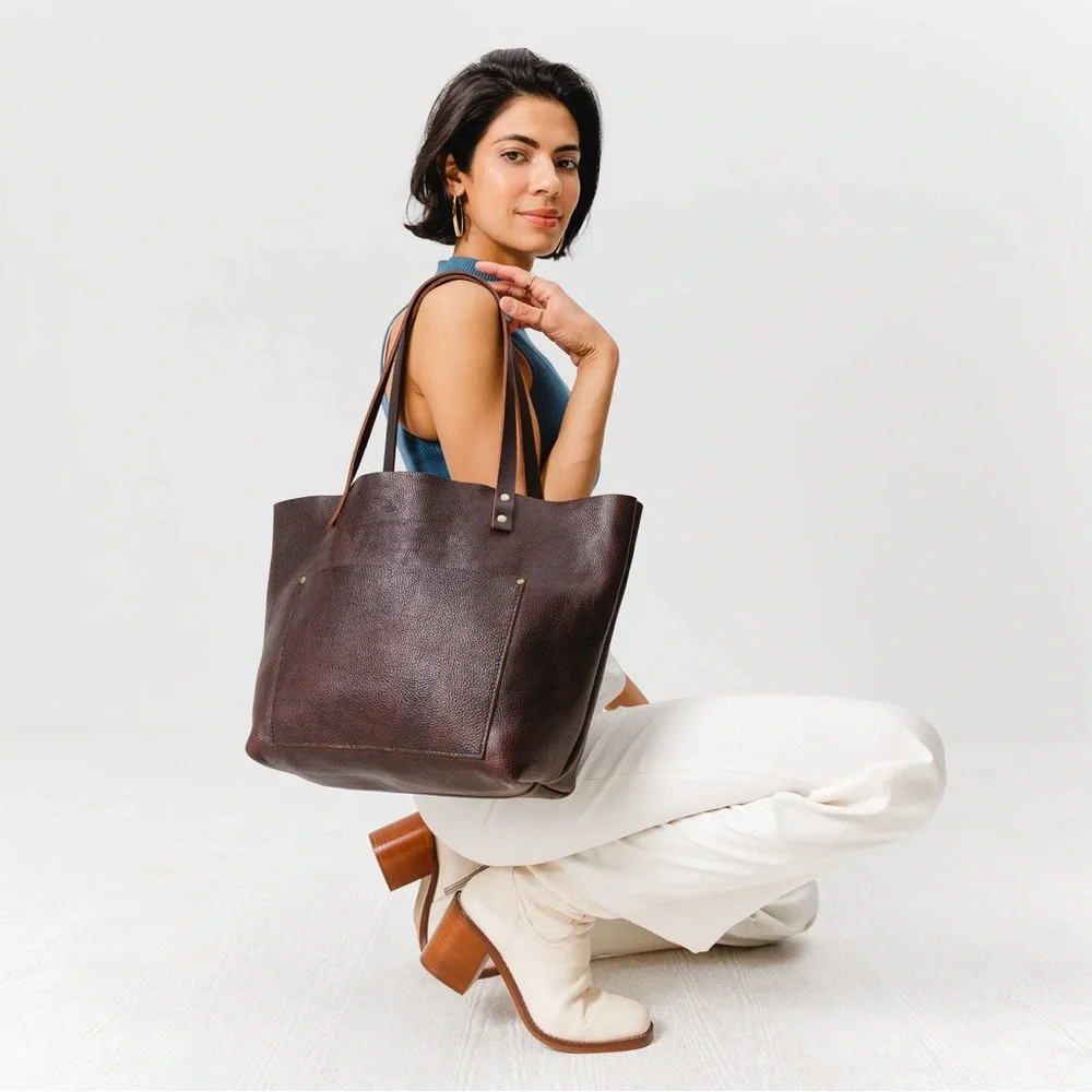 NWOT Portland Leather LEATHER LARGE TOTE BAG - Coldbrew - Picture 3 of 11